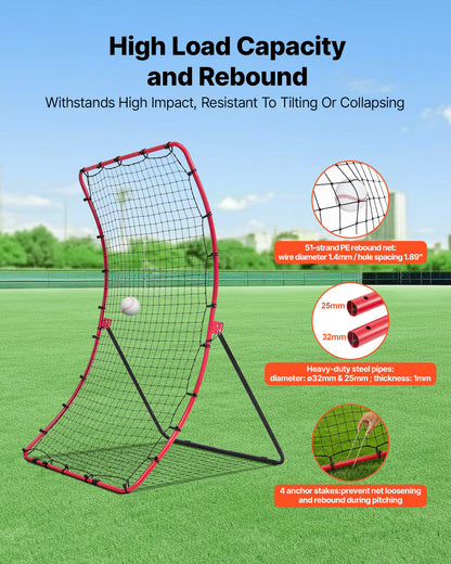 VEVOR Baseball Softball Rebounder Net 4 x 5.5 ft Pitch Back Trainer, 5 Adjustable Angles, Heavy-duty Steel Frame, All Angle Bounce Back Net for Pitching & Fielding Training Aid, Return Practice - BQHDWJDKD455XYST9001V0 - view 6