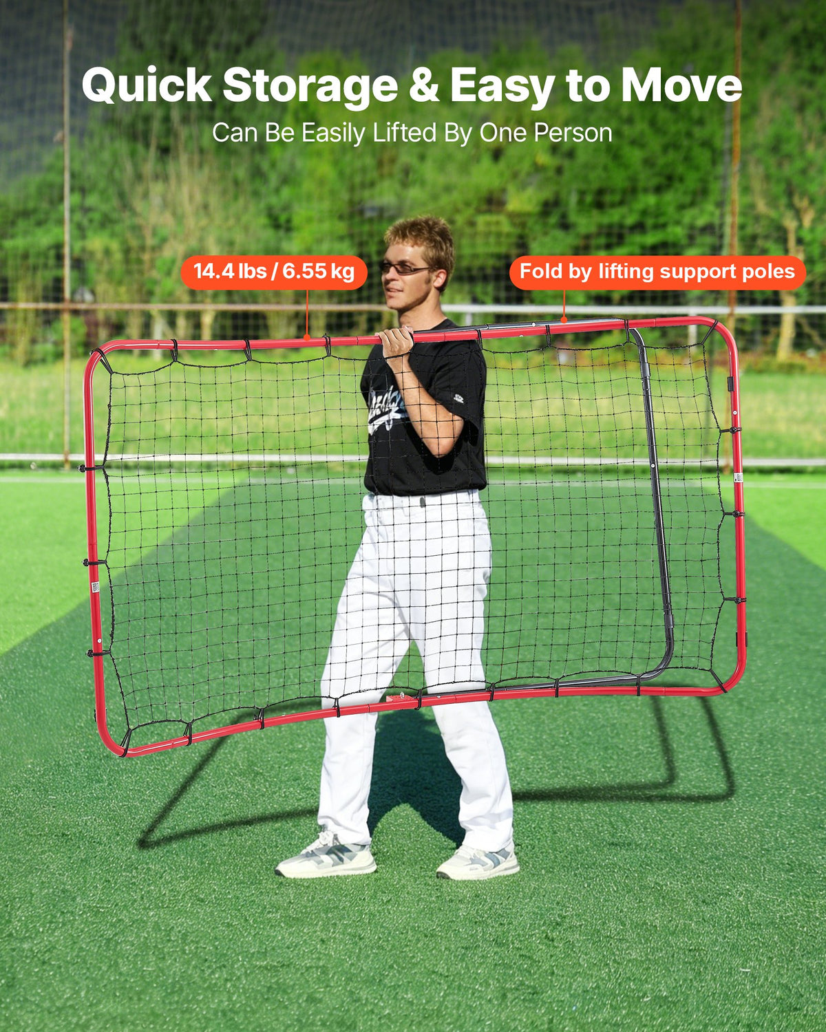 VEVOR Baseball Softball Rebounder Net 4 x 5.5 ft Pitch Back Trainer, 5 Adjustable Angles, Heavy-duty Steel Frame, All Angle Bounce Back Net for Pitching & Fielding Training Aid, Return Practice - BQHDWJDKD455XYST9001V0 - view 7