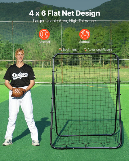 VEVOR Baseball Softball Rebounder Net 4 x 6 ft Pitch Back Trainer Target, 5 Adjustable Angles with Strike Zone, Steel Frame, Bounce Back Net for Pitching & Fielding Training, Return Practice - BQHDWJDKD46FJ8UGP001V0 - view 3