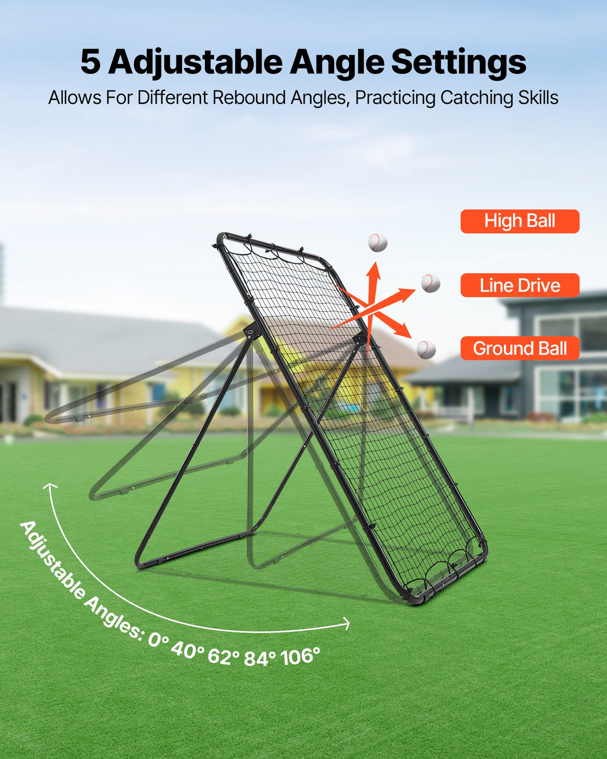 VEVOR Baseball Softball Rebounder Net 4 x 6 ft Pitch Back Trainer Target, 5 Adjustable Angles with Strike Zone, Steel Frame, Bounce Back Net for Pitching & Fielding Training, Return Practice - BQHDWJDKD46FJ8UGP001V0 - view 4