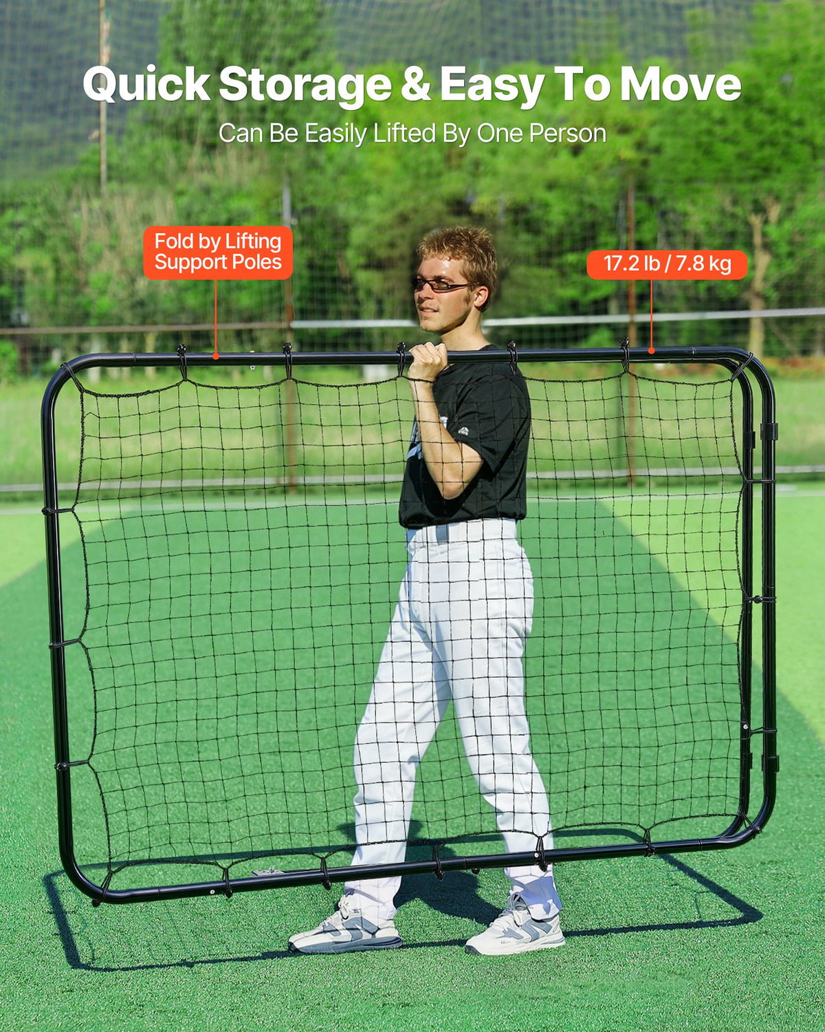 VEVOR Baseball Softball Rebounder Net 4 x 6 ft Pitch Back Trainer Target, 5 Adjustable Angles with Strike Zone, Steel Frame, Bounce Back Net for Pitching & Fielding Training, Return Practice - BQHDWJDKD46FJ8UGP001V0 - view 7