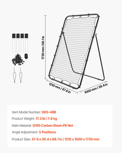 VEVOR Baseball Softball Rebounder Net 4 x 6 ft Pitch Back Trainer Target, 5 Adjustable Angles with Strike Zone, Steel Frame, Bounce Back Net for Pitching & Fielding Training, Return Practice - BQHDWJDKD46FJ8UGP001V0 - view 8