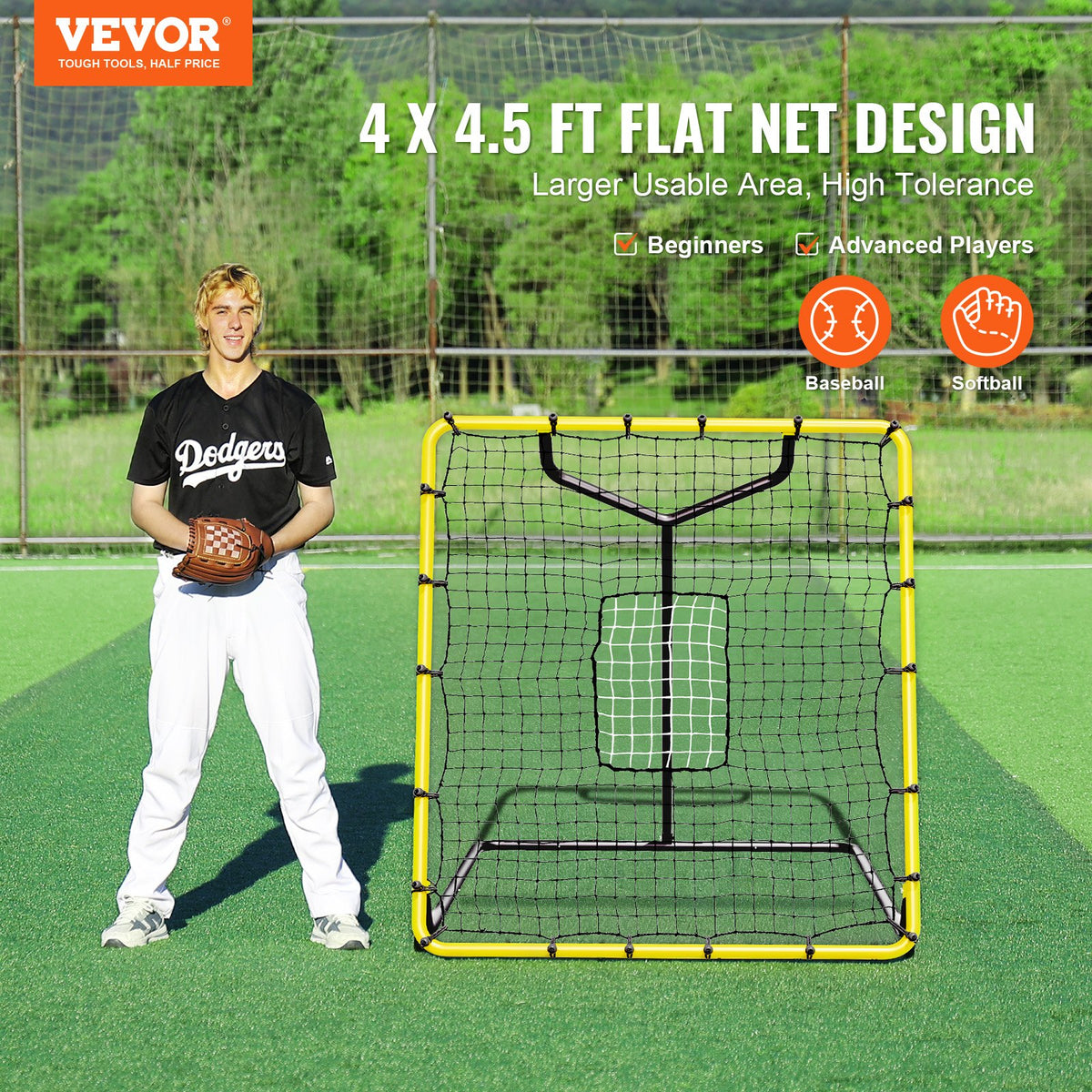 VEVOR Baseball And Softball Rebounder Net, 4 x 4.5 Feet PitchBack Baseball Nest for Pitching and Fielding Training, Pitch Return Trainer Rebound Net with Pitching Target, 4 Adjustable Angles - BQHDWPWJDKD41TLV7V0 - view 3