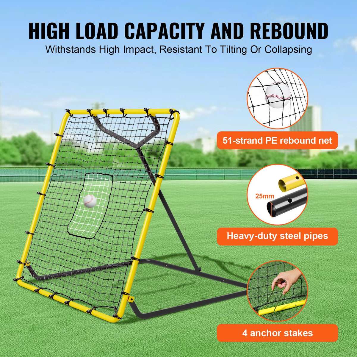 VEVOR Baseball And Softball Rebounder Net, 4 x 4.5 Feet PitchBack Baseball Nest for Pitching and Fielding Training, Pitch Return Trainer Rebound Net with Pitching Target, 4 Adjustable Angles - BQHDWPWJDKD41TLV7V0 - view 6