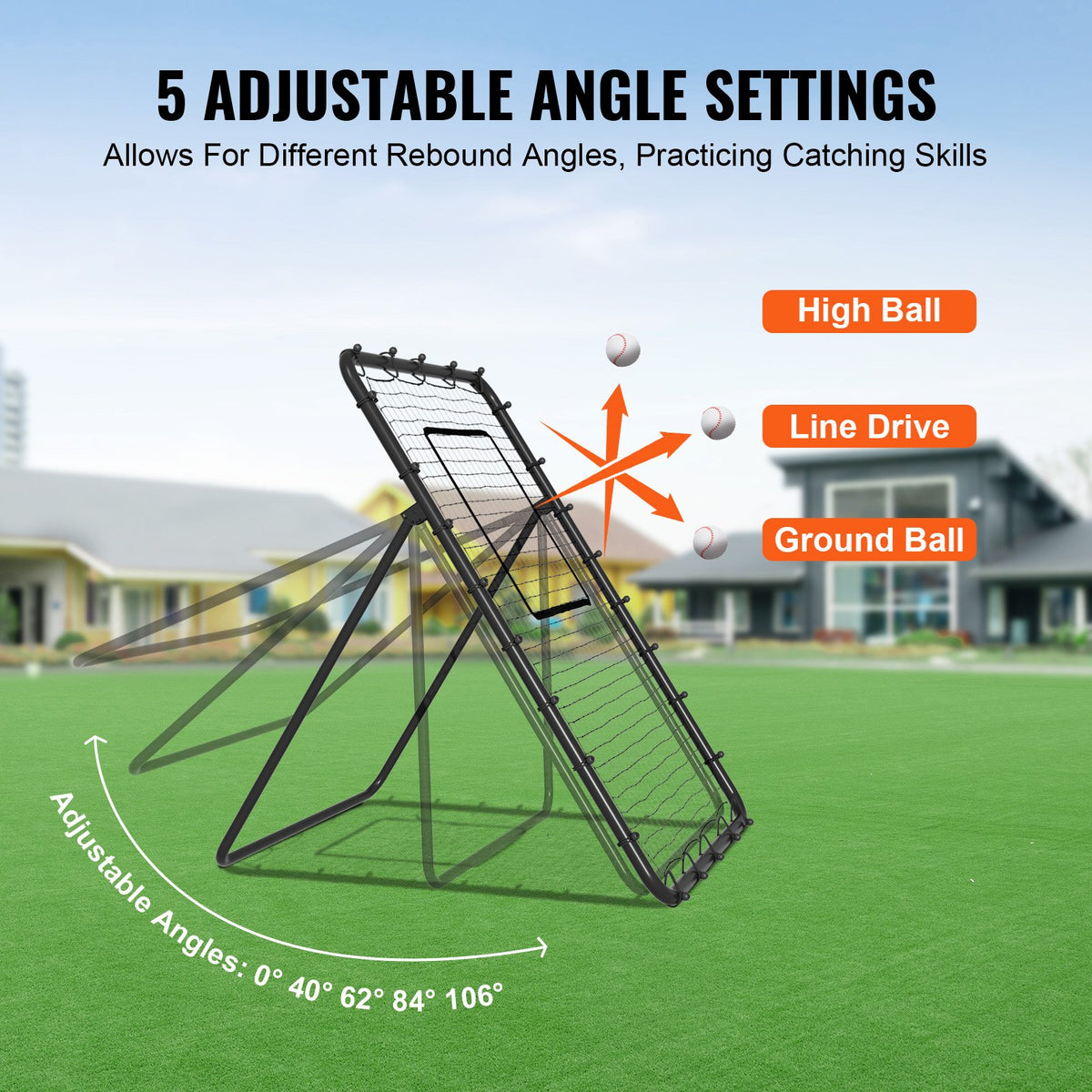 VEVOR Baseball And Softball Rebounder Net, 4 x 6 Feet PitchBack Baseball Nest for Pitching and Fielding Training, Pitch Return Trainer Rebound Net with Pitching Target, 4 Adjustable Angles - BQHDWPWJDKD4HE1Z4V0 - view 4
