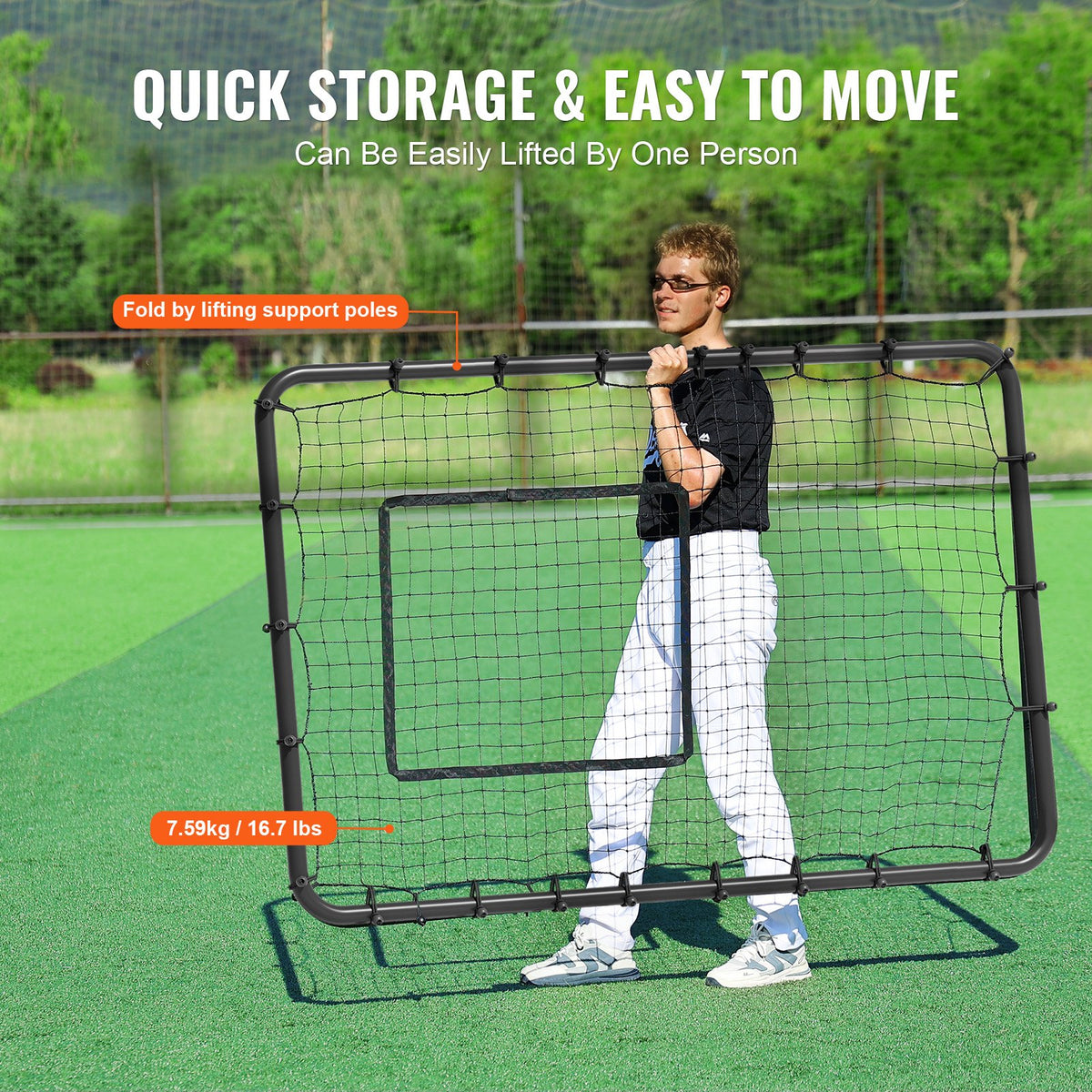 VEVOR Baseball And Softball Rebounder Net, 4 x 6 Feet PitchBack Baseball Nest for Pitching and Fielding Training, Pitch Return Trainer Rebound Net with Pitching Target, 4 Adjustable Angles - BQHDWPWJDKD4HE1Z4V0 - view 7