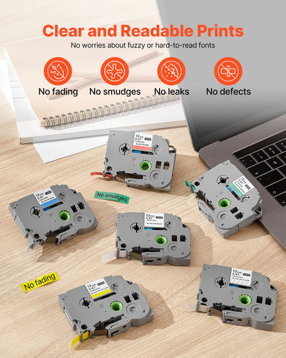 VEVOR Label Maker Tape, 6 Pack, 0.47 in / 12 mm Colored Label Maker Refills Compatible for Various Types of Brother P-Touch, Replacement for Letra Tag TZe-131 TZe-231 TZe-431 TZe-531 TZe-631 TZe-731 - BQJSDRZYTMHLEU1U8001V0 - view 3