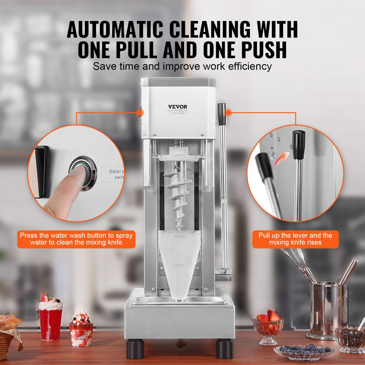 VEVOR Ice Cream Blender, 750W High-Speed Ice Cream Maker Mixer Stir Machine 1740RPM, 304 Stainless Steel Ice Cream Shaker, Long Handle + PC Protective Shield, Customizable with any Flavor of Ice Cream - BQLJBJBZL750YIE4AV1 - view 6