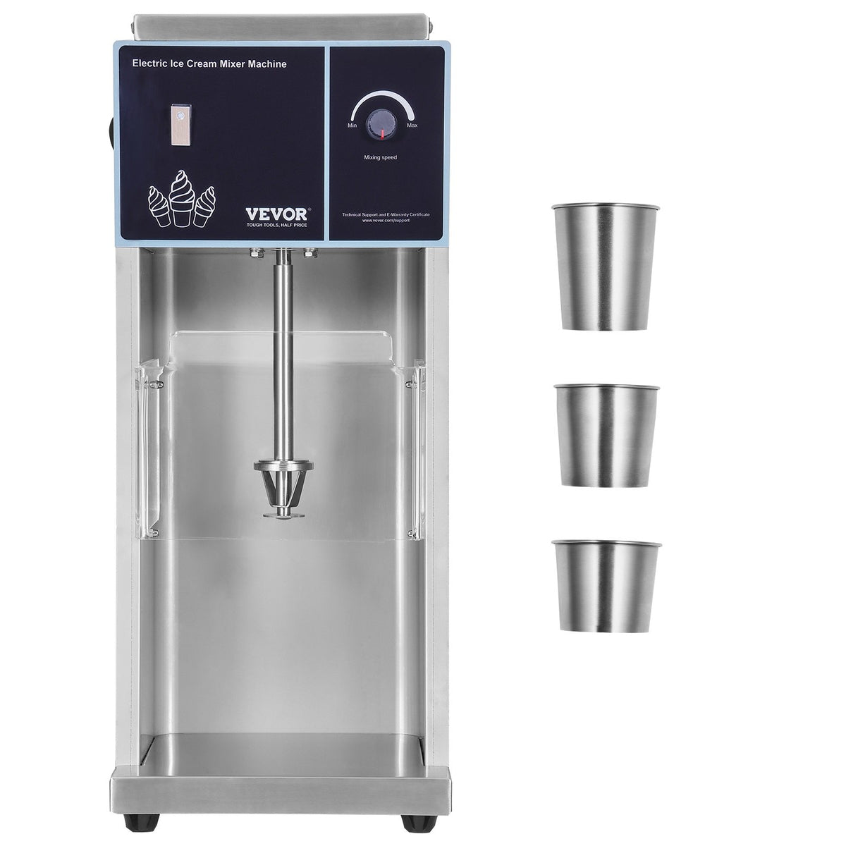 VEVOR Ice Cream Blender, 400W High-Speed Ice Cream Maker Mixer Stir Machine 4200RPM, Stepless Speed Adjustment, 304 Stainless Steel Ice Cream Shaker, 3 Hand Cups, Make Various Flavors of Ice Cream - BQLJBJBZL9OZ4PGZ9V1 - view 1