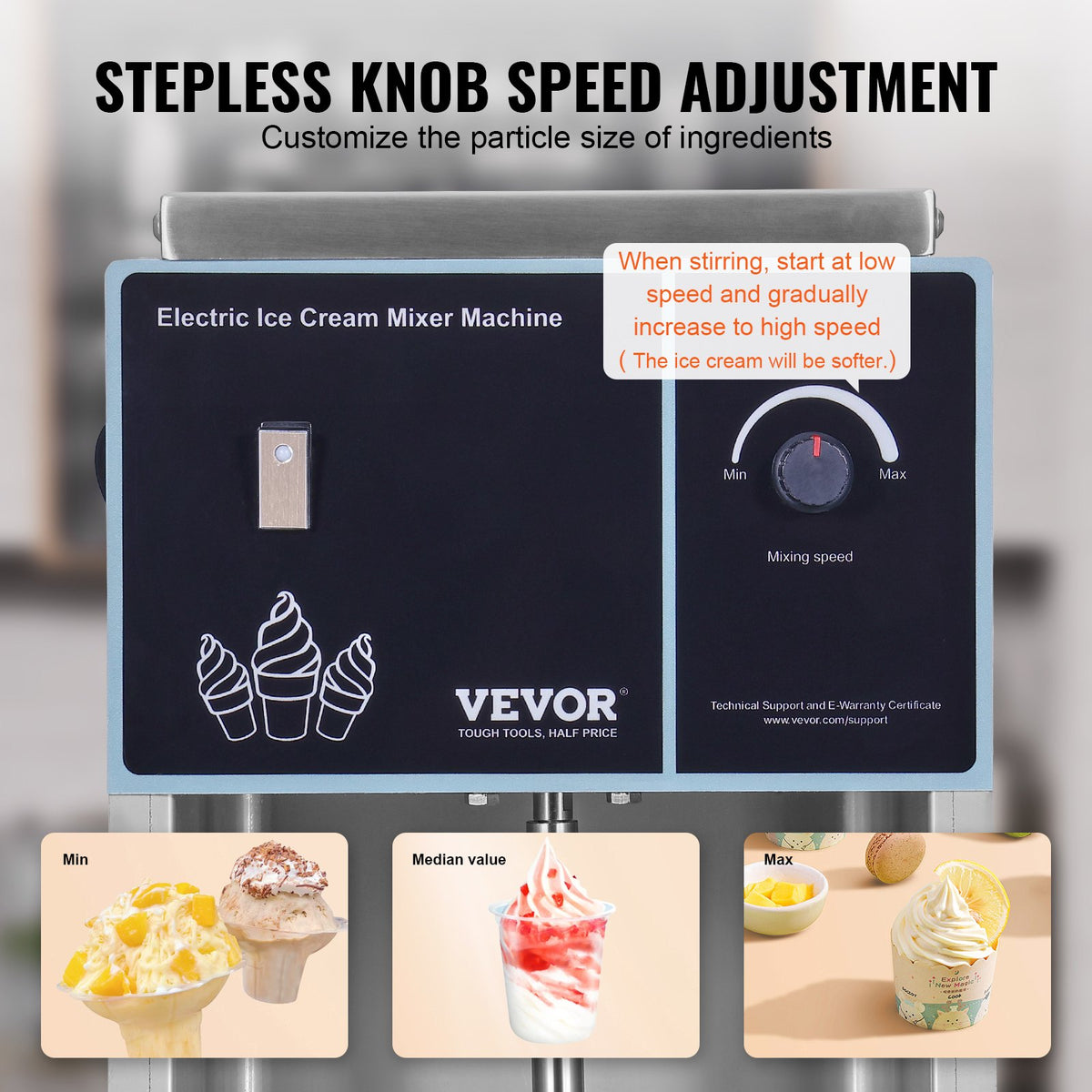 VEVOR Ice Cream Blender, 400W High-Speed Ice Cream Maker Mixer Stir Machine 4200RPM, Stepless Speed Adjustment, 304 Stainless Steel Ice Cream Shaker, 3 Hand Cups, Make Various Flavors of Ice Cream - BQLJBJBZL9OZ4PGZ9V1 - view 5