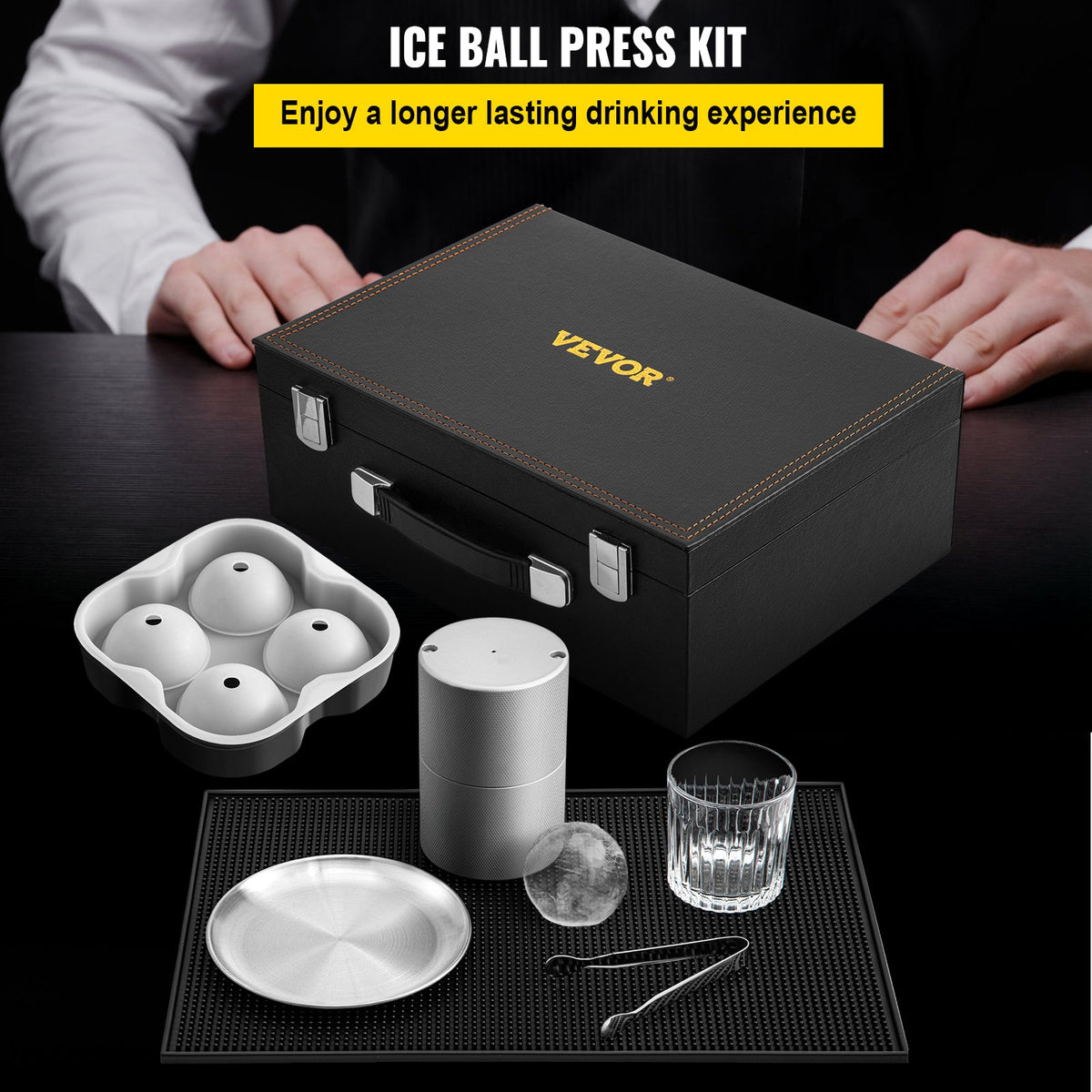 VEVOR Ice Ball Press Kit, Anodized 7075 Aluminum, with Silicone Moulds, Large Mat, Stainless Steel Tong & Two Glasses, Double Size Crystal Clear Rounds for Whiskeys, Cocktails on - BQMJBDDWC60MMPVQNV0 - view 2