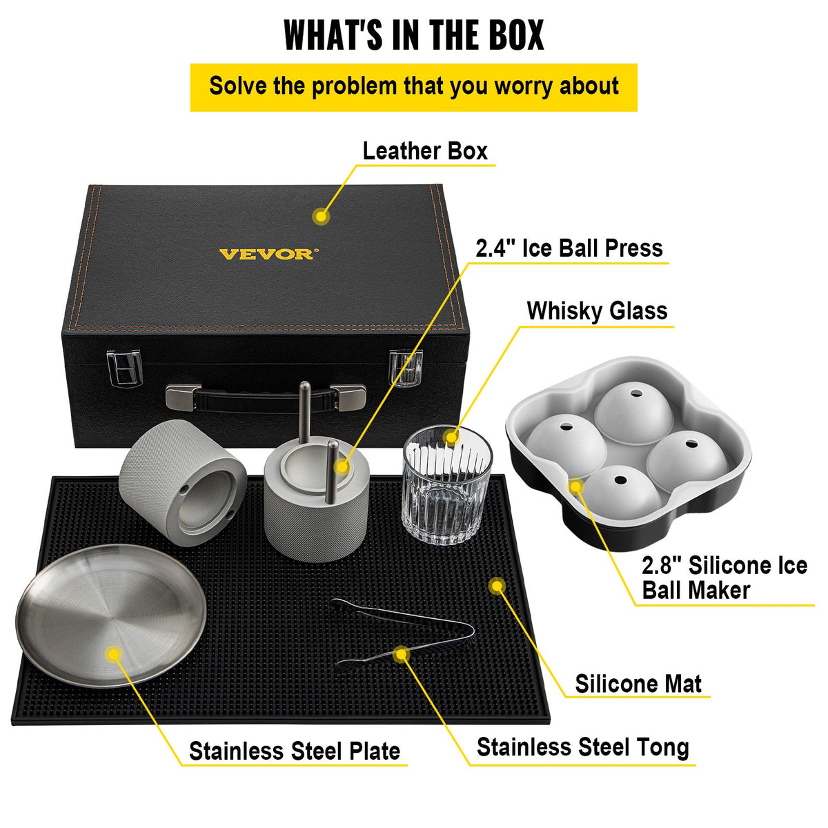 VEVOR Ice Ball Press Kit, Anodized 7075 Aluminum, with Silicone Moulds, Large Mat, Stainless Steel Tong & Two Glasses, Double Size Crystal Clear Rounds for Whiskeys, Cocktails on - BQMJBDDWC60MMPVQNV0 - view 3