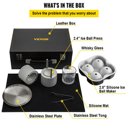 VEVOR Ice Ball Press Kit, Anodized 7075 Aluminum, with Silicone Moulds, Large Mat, Stainless Steel Tong & Two Glasses, Double Size Crystal Clear Rounds for Whiskeys, Cocktails on - BQMJBDDWC60MMPVQNV0 - view 3