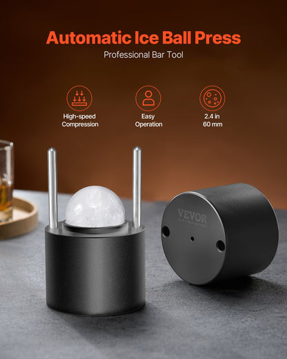 VEVOR Ice Ball Press Kit, Aviation Aluminum Ice Press with Ice Block Mold, Large Mat, Tong, Drip Tray, One Glass, Round Ice Ball Maker 2.4"/60 mm Ice Sphere, for Whiskey, Cocktail on Party & Holiday - BQYJHSLC60MME72PMV0 - view 3