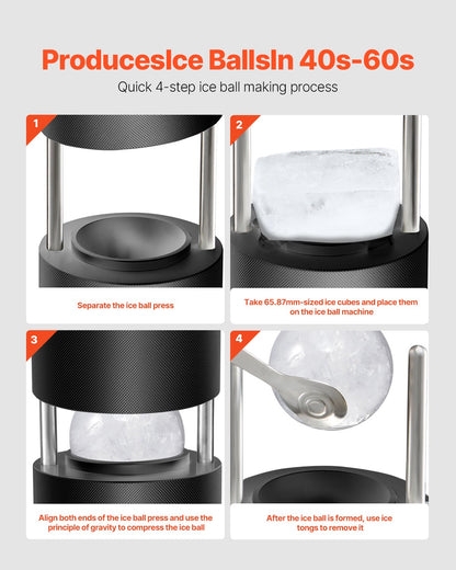 VEVOR Ice Ball Press Kit, Aviation Aluminum Ice Press with Ice Block Mold, Large Mat, Tong, Drip Tray, One Glass, Round Ice Ball Maker 2.4"/60 mm Ice Sphere, for Whiskey, Cocktail on Party & Holiday - BQYJHSLC60MME72PMV0 - view 4