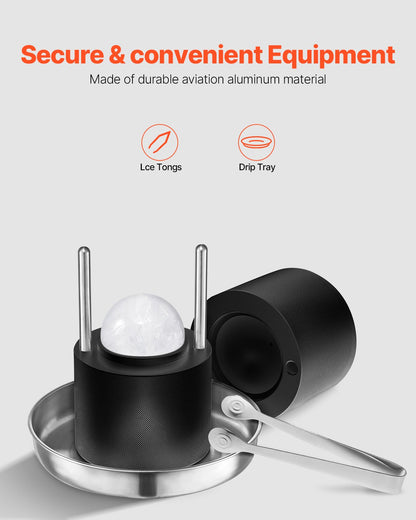 VEVOR Ice Ball Press Kit, Aviation Aluminum Ice Press with Ice Block Mold, Large Mat, Tong, Drip Tray, One Glass, Round Ice Ball Maker 2.4"/60 mm Ice Sphere, for Whiskey, Cocktail on Party & Holiday - BQYJHSLC60MME72PMV0 - view 6
