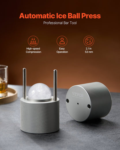 VEVOR Ice Ball Press, 2.1" Ice Ball Maker, Aviation Aluminum Ice Ball Press Kit for 53mm Ice Sphere, Ice Press with Tong and Drip Tray, for Whiskey, Cocktail, Bourbon, Scot on Party & Holiday - BQYJYSLC53MMB9SO7V0 - view 3