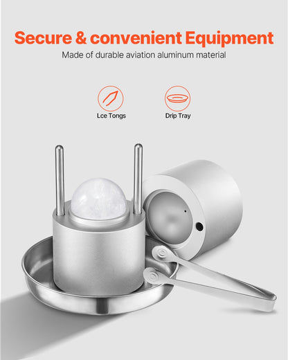 VEVOR Ice Ball Press, 2.1" Ice Ball Maker, Aviation Aluminum Ice Ball Press Kit for 53mm Ice Sphere, Ice Press with Tong and Drip Tray, for Whiskey, Cocktail, Bourbon, Scot on Party & Holiday - BQYJYSLC53MMB9SO7V0 - view 6