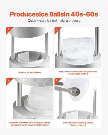 VEVOR Ice Diamond Press, 2.4" Ice Ball Maker, Aviation Aluminum Diamond Ice Ball Press Kit for Ice Diamond, Ice Press with Tong and Drip Tray, for Whiskey, Cocktail, Bourbon, Scot on Party & Holiday - BQYJYSLC65MMD7AI9V0 - view 4