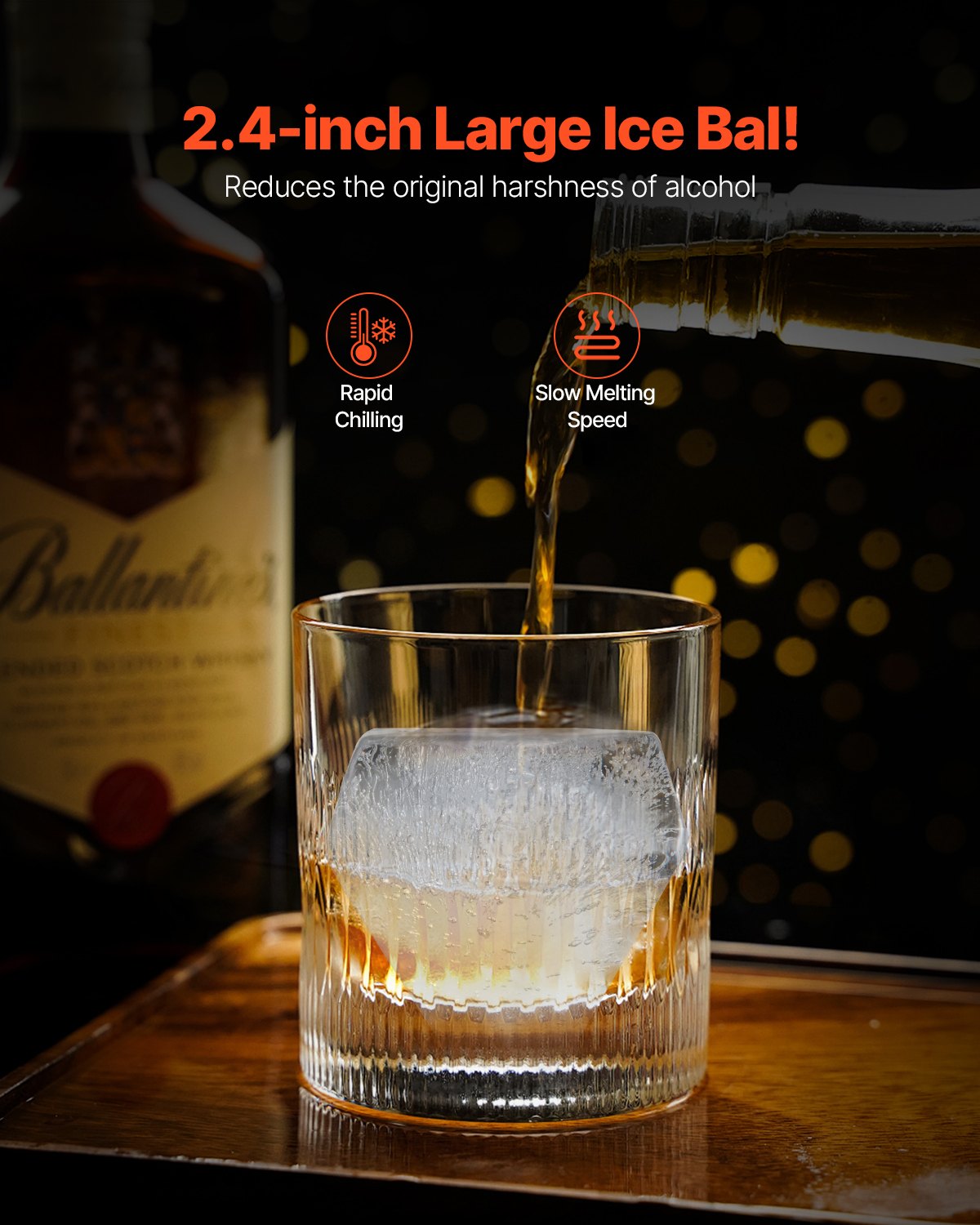 VEVOR Ice Diamond Press, 2.4" Ice Ball Maker, Aviation Aluminum Diamond Ice Ball Press Kit for Ice Diamond, Ice Press with Tong and Drip Tray, for Whiskey, Cocktail, Bourbon, Scot on Party & Holiday - BQYJYSLC65MMD7AI9V0 - view 5