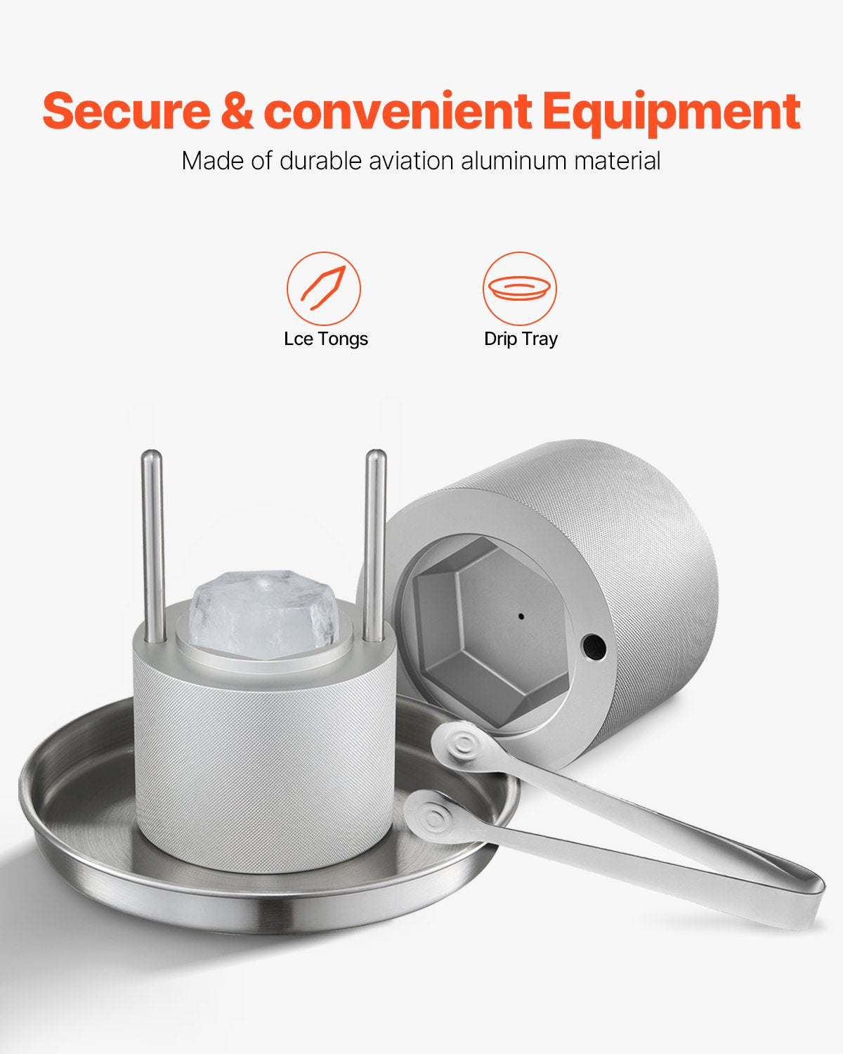 VEVOR Ice Diamond Press, 2.4" Ice Ball Maker, Aviation Aluminum Diamond Ice Ball Press Kit for Ice Diamond, Ice Press with Tong and Drip Tray, for Whiskey, Cocktail, Bourbon, Scot on Party & Holiday - BQYJYSLC65MMD7AI9V0 - view 6