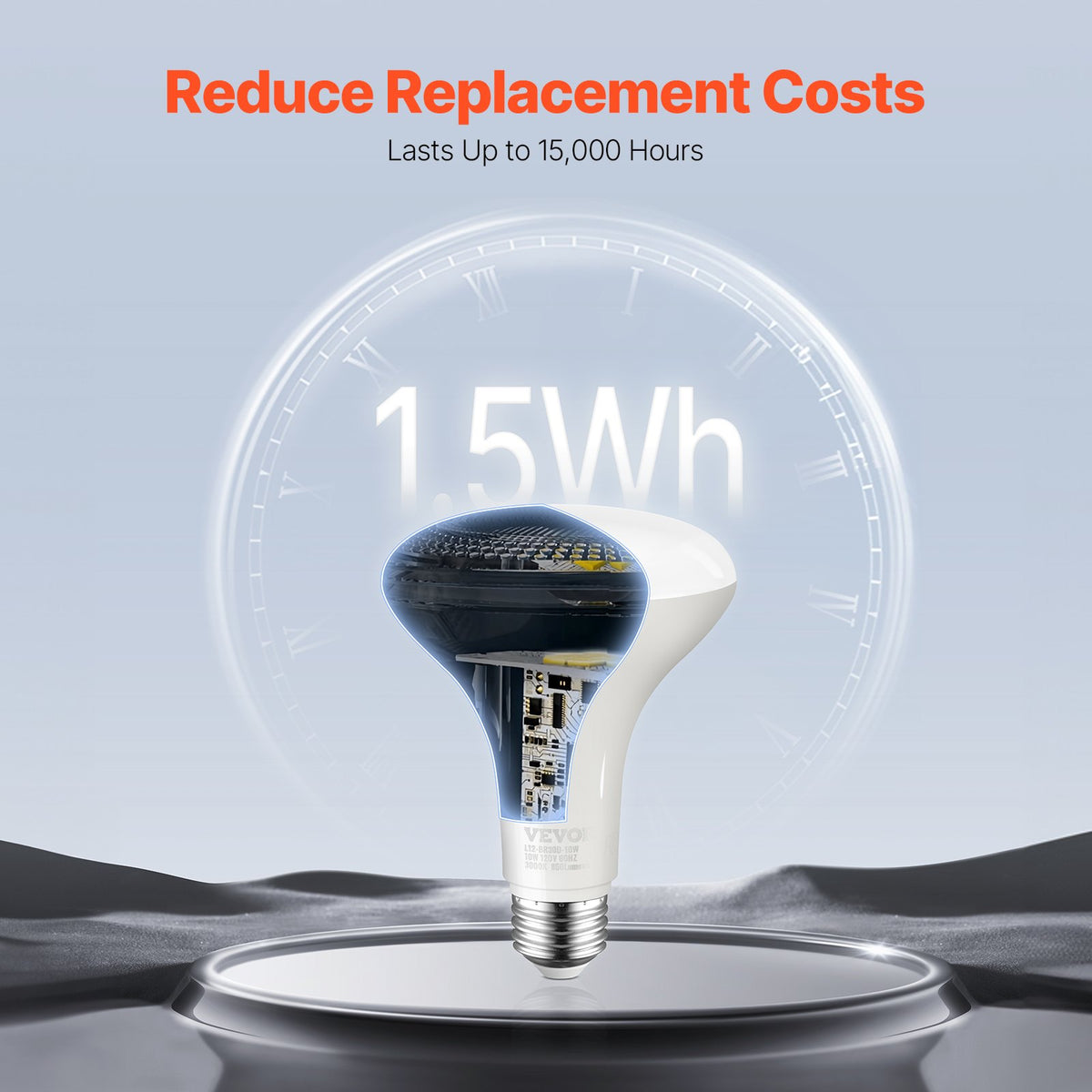 VEVOR BR30 Flood Light Bulb, 12 Pack LED Indoor Flood Lights, 850 Lumens LED Flood Light Bulbs, E26 Standard Base, 3000K Warm Light, 15,000 Hour Lifetime, Stepless Dimmable Recessed Can Light Bulbs - BRDPLXBR30XHYAMY6V6 - view 5