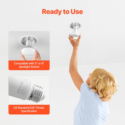 VEVOR BR30 Flood Light Bulb, 12 Pack LED Indoor Flood Lights, 850 Lumens LED Flood Light Bulbs, E26 Standard Base, 3000K Warm Light, 15,000 Hour Lifetime, Stepless Dimmable Recessed Can Light Bulbs - BRDPLXBR30XHYAMY6V6 - view 6
