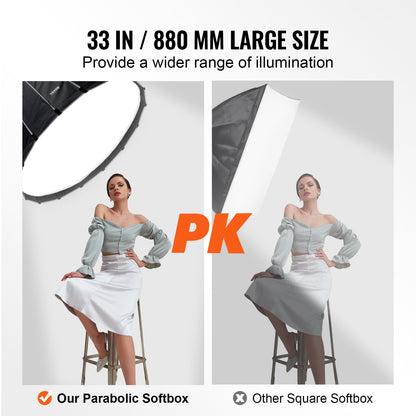VEVOR Parabolic Softbox, 33 in / 850 mm, Quick Release and Quick Fold, Lightweight and Portable, Universal Bowens Mount, 4 Lighting Effects, Fits for Professionoal Photography, Daily Filming - BRJKRGZ33INC06JUUV0 - view 6