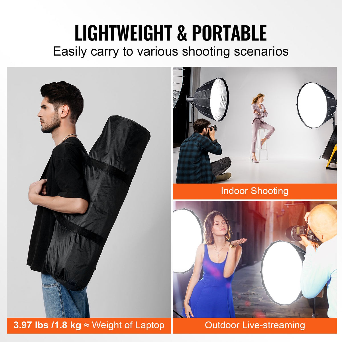 VEVOR Parabolic Softbox, 33 in / 850 mm, Quick Release and Quick Fold, Lightweight and Portable, Universal Bowens Mount, 4 Lighting Effects, Fits for Professionoal Photography, Daily Filming - BRJKRGZ33INC06JUUV0 - view 7