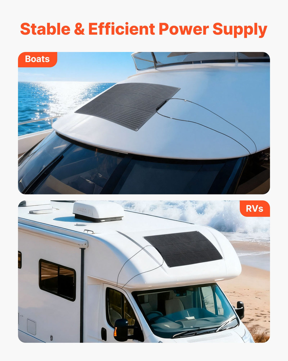 VEVOR Flexible Solar Panel, 100W Semi-Flexible Bendable Monocrystalline Solar Panel, 23% Efficiency Mono Off-Grid Charger with MC4 Output, IP67 Waterproof for Marine RV Car Cabin Curved Surfaces - BRXTYNB1100W7HN93001Y3 - view 7