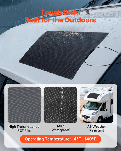 VEVOR Flexible Solar Panel, 200W Semi-Flexible Bendable Monocrystalline Solar Panel, 21.9% Efficiency Mono Off-Grid Charger with MC4 Output, IP67 Waterproof for Marine RV Car Cabin Curved Surfaces - BRXTYNB1200W9QHMV001Y3 - view 6