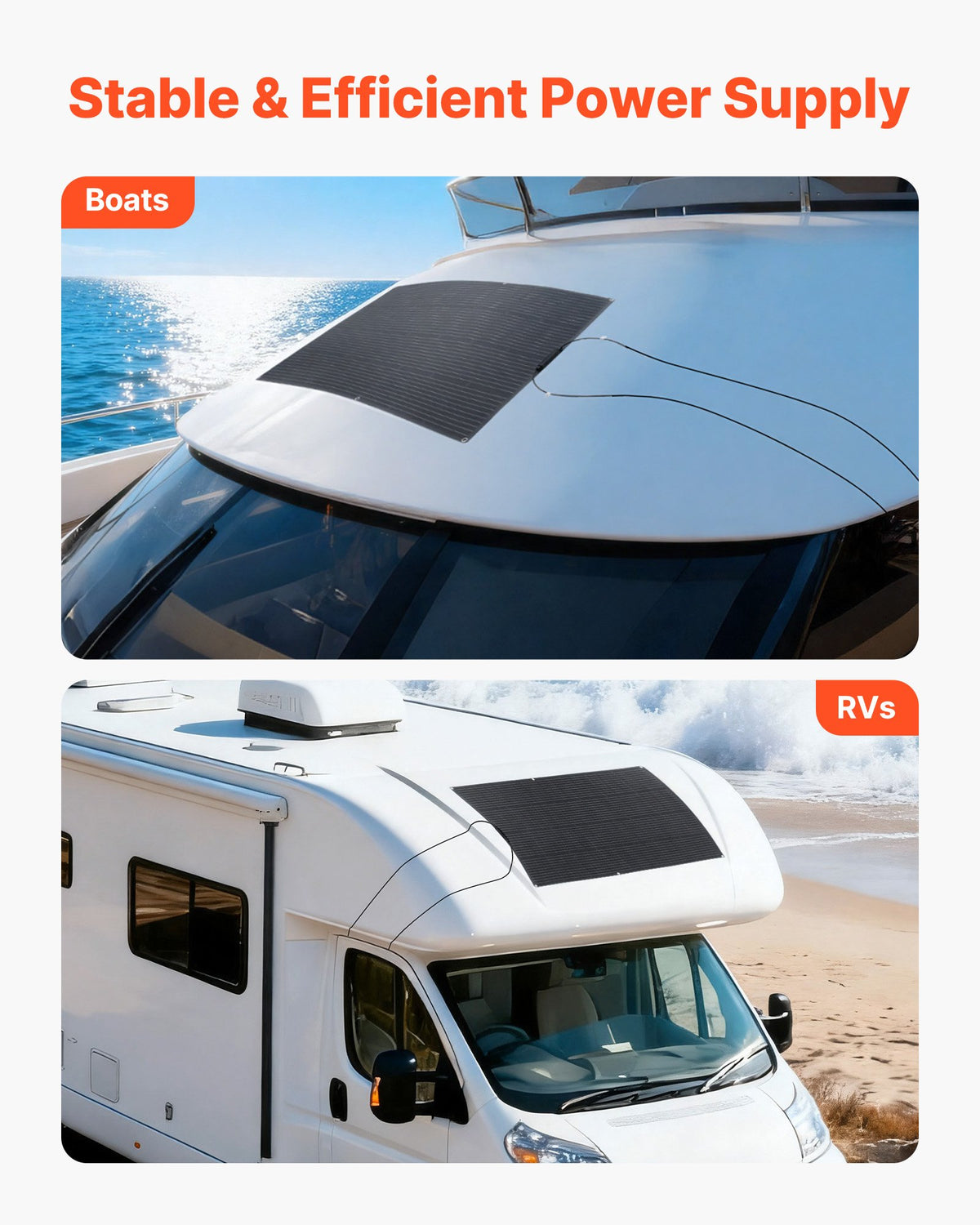 VEVOR Flexible Solar Panel, 200W Semi-Flexible Bendable Monocrystalline Solar Panel, 21.9% Efficiency Mono Off-Grid Charger with MC4 Output, IP67 Waterproof for Marine RV Car Cabin Curved Surfaces - BRXTYNB1200W9QHMV001Y3 - view 7