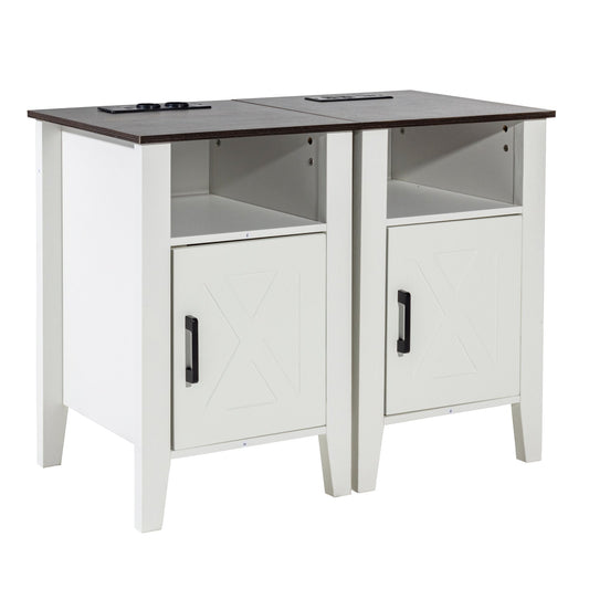 VEVOR Farmhouse End Table Set of 2, Nightstand with Charging Station, 3 Tiers Side Table with Storage Cabinet, End Table with USB Ports and Outlets, Ideal for Living Room, Bedroom, Office, White - BSBZ2JTBKFFXNUH6LV1 - view 1