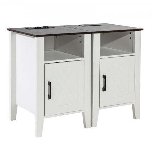 VEVOR Farmhouse End Table Set of 2, Nightstand with Charging Station, 3 Tiers Side Table with Storage Cabinet, End Table with USB Ports and Outlets, Ideal for Living Room, Bedroom, Office, White - BSBZ2JTBKFFXNUH6LV1 - view 2