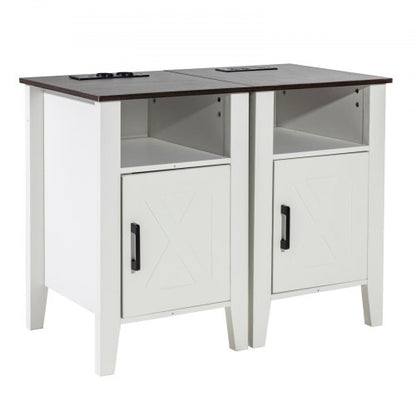 VEVOR Farmhouse End Table Set of 2, Nightstand with Charging Station, 3 Tiers Side Table with Storage Cabinet, End Table with USB Ports and Outlets, Ideal for Living Room, Bedroom, Office, White - BSBZ2JTBKFFXNUH6LV1 - view 2