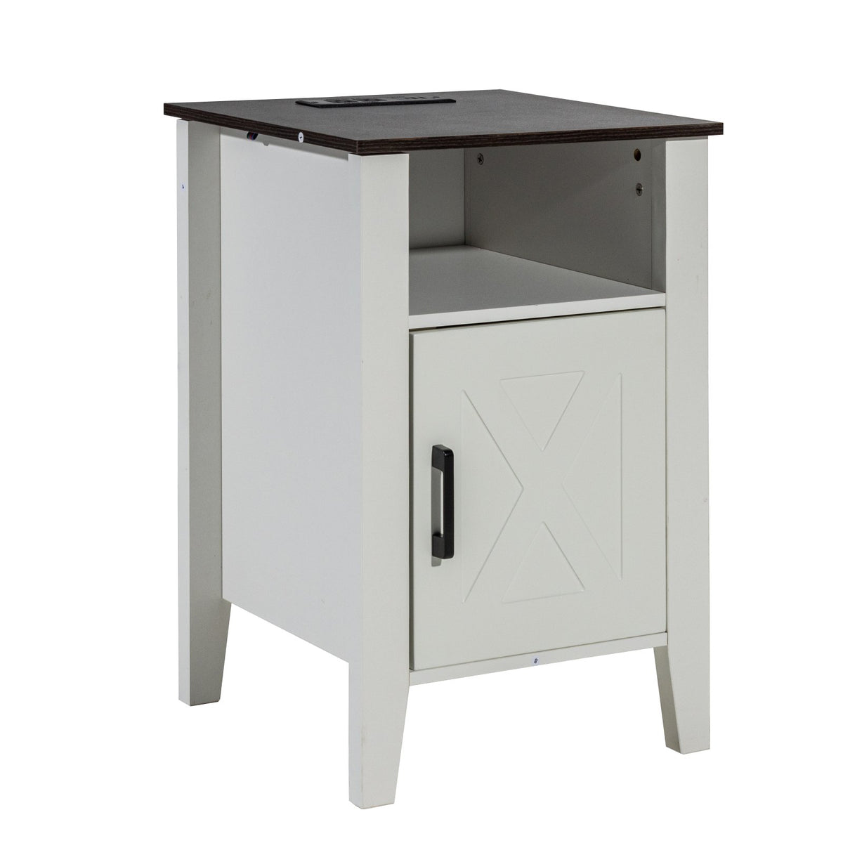 VEVOR Farmhouse End Table Set of 2, Nightstand with Charging Station, 3 Tiers Side Table with Storage Cabinet, End Table with USB Ports and Outlets, Ideal for Living Room, Bedroom, Office, White - BSBZ2JTBKFFXNUH6LV1 - view 10