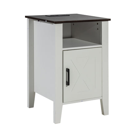VEVOR Farmhouse End Table Set of 2, Nightstand with Charging Station, 3 Tiers Side Table with Storage Cabinet, End Table with USB Ports and Outlets, Ideal for Living Room, Bedroom, Office, White - BSBZ2JTBKFFXNUH6LV1 - view 10