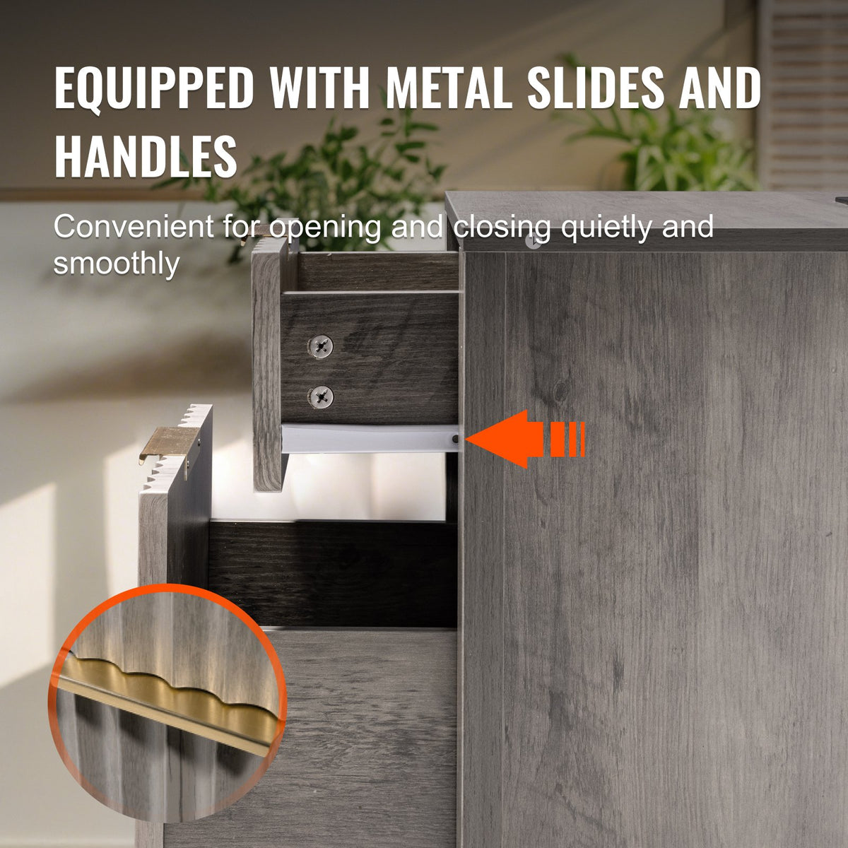 VEVOR Farmhouse End Table Set of 2, Nightstand with Charging Station, 3 Tiers Side Table with Storage Cabinet and 2 Drawers, Side Table with USB Ports and Outlets, Ideal for Living Room, Bedroom, Gray - BSBZ2JTFBKFXRP6ITV1 - view 6