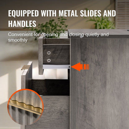 VEVOR Farmhouse End Table Set of 2, Nightstand with Charging Station, 3 Tiers Side Table with Storage Cabinet and 2 Drawers, Side Table with USB Ports and Outlets, Ideal for Living Room, Bedroom, Gray - BSBZ2JTFBKFXRP6ITV1 - view 6