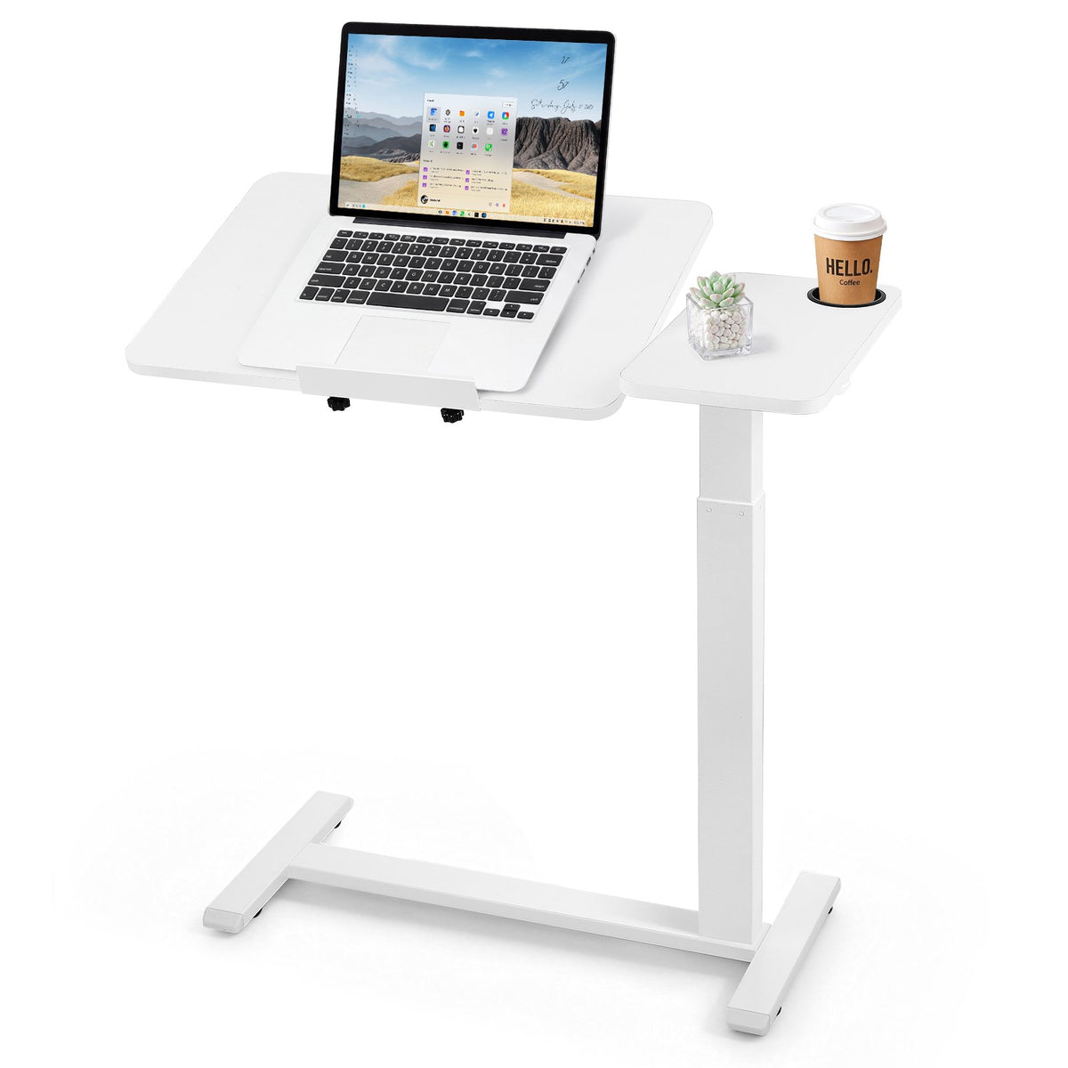 VEVOR Overbed Table 31.5"W x 15.7"D Mobile Bedside Table with Wheels White, for Home Office Bed Couch, Height Adjustable Rolling Laptop Desk, Portable Standing Cart with Tilting Desktop & Cup Holder - BSCSZBSBSCSZ14LYZ001V0 - view 1