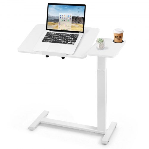 VEVOR Overbed Table 31.5"W x 15.7"D Mobile Bedside Table with Wheels White, for Home Office Bed Couch, Height Adjustable Rolling Laptop Desk, Portable Standing Cart with Tilting Desktop & Cup Holder - BSCSZBSBSCSZ14LYZ001V0 - view 2