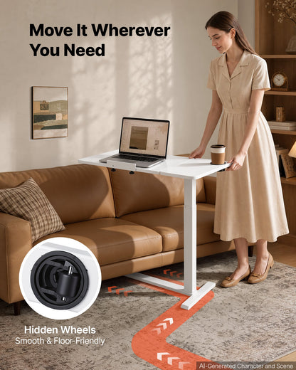 VEVOR Overbed Table 31.5"W x 15.7"D Mobile Bedside Table with Wheels White, for Home Office Bed Couch, Height Adjustable Rolling Laptop Desk, Portable Standing Cart with Tilting Desktop & Cup Holder - BSCSZBSBSCSZ14LYZ001V0 - view 5