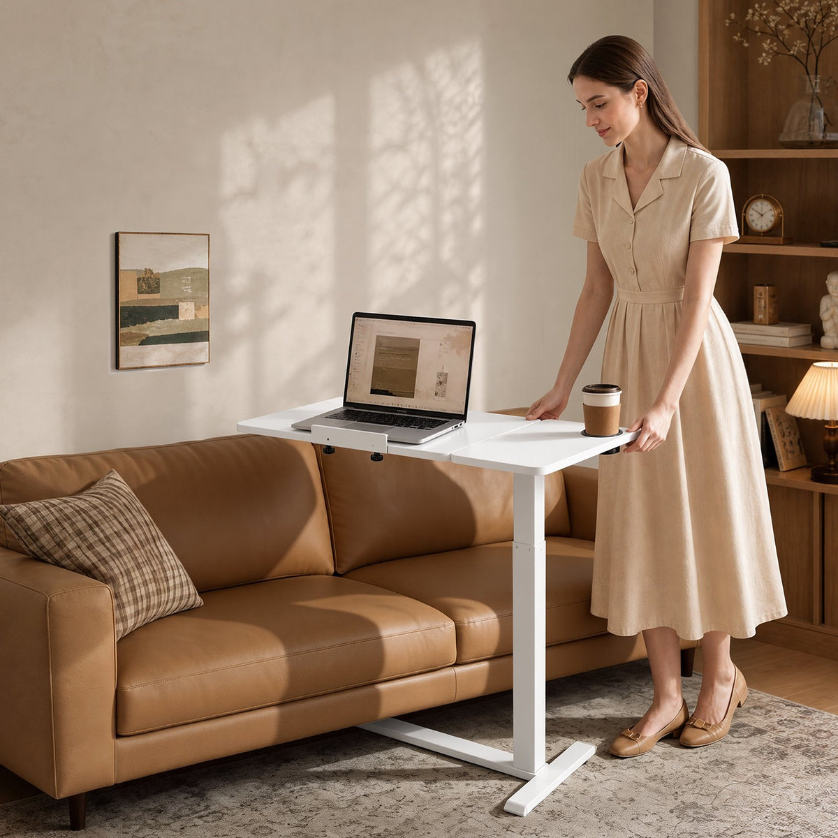 VEVOR Overbed Table 31.5"W x 15.7"D Mobile Bedside Table with Wheels White, for Home Office Bed Couch, Height Adjustable Rolling Laptop Desk, Portable Standing Cart with Tilting Desktop & Cup Holder - BSCSZBSBSCSZ14LYZ001V0 - view 9