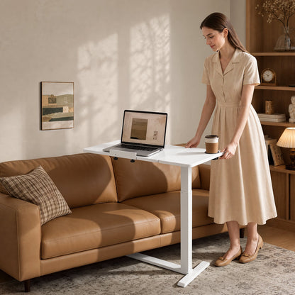 VEVOR Overbed Table 31.5"W x 15.7"D Mobile Bedside Table with Wheels White, for Home Office Bed Couch, Height Adjustable Rolling Laptop Desk, Portable Standing Cart with Tilting Desktop & Cup Holder - BSCSZBSBSCSZ14LYZ001V0 - view 9