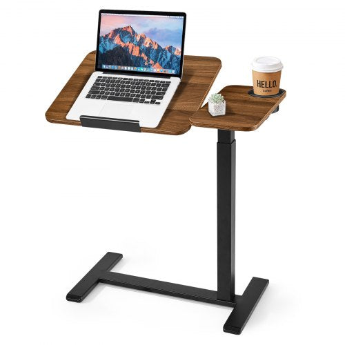 VEVOR Overbed Table 27.6"W x 15.7"D Mobile Bedside Table with Hidden Wheels, for Home Office Bed Couch, Height Adjustable Rolling Laptop Desk, Standing Cart with Tilting Desktop & Cup Holder, Brown - BSCSZZSBSCSZILCLZ001V0 - view 2