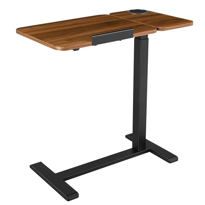 VEVOR Overbed Table 27.6"W x 15.7"D Mobile Bedside Table with Hidden Wheels, for Home Office Bed Couch, Height Adjustable Rolling Laptop Desk, Standing Cart with Tilting Desktop & Cup Holder, Brown - BSCSZZSBSCSZILCLZ001V0 - view 10
