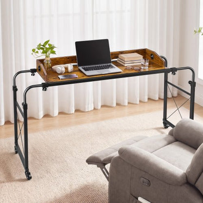 VEVOR Overbed Table 41.7"W x 14.2"D Mobile Bed Desk with Swivel Wheels, for Bedroom Living Room Home Office, Adjustable Height & Length, Rolling Table with Side Storage Pocket & Raised Edge, Brown - BSCSZZSHKSCS2RMSU001V0 - view 2