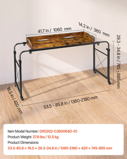 VEVOR Overbed Table 41.7"W x 14.2"D Mobile Bed Desk with Swivel Wheels, for Bedroom Living Room Home Office, Adjustable Height & Length, Rolling Table with Side Storage Pocket & Raised Edge, Brown - BSCSZZSHKSCS2RMSU001V0 - view 8