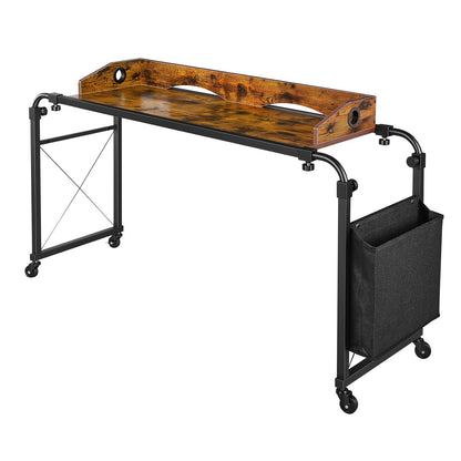 VEVOR Overbed Table 41.7"W x 14.2"D Mobile Bed Desk with Swivel Wheels, for Bedroom Living Room Home Office, Adjustable Height & Length, Rolling Table with Side Storage Pocket & Raised Edge, Brown - BSCSZZSHKSCS2RMSU001V0 - view 10