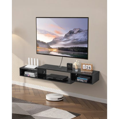 VEVOR Floating TV Stand, 59" Wall Mount Entertainment Center with Power Outlet & Cable Hole, Modern Floating TV Shelf with Storage Cabinet for DVD Player, Cable Box, Game Console, TV Accessory, Black - BSDSJ59INCHHBNZQXV1 - view 2